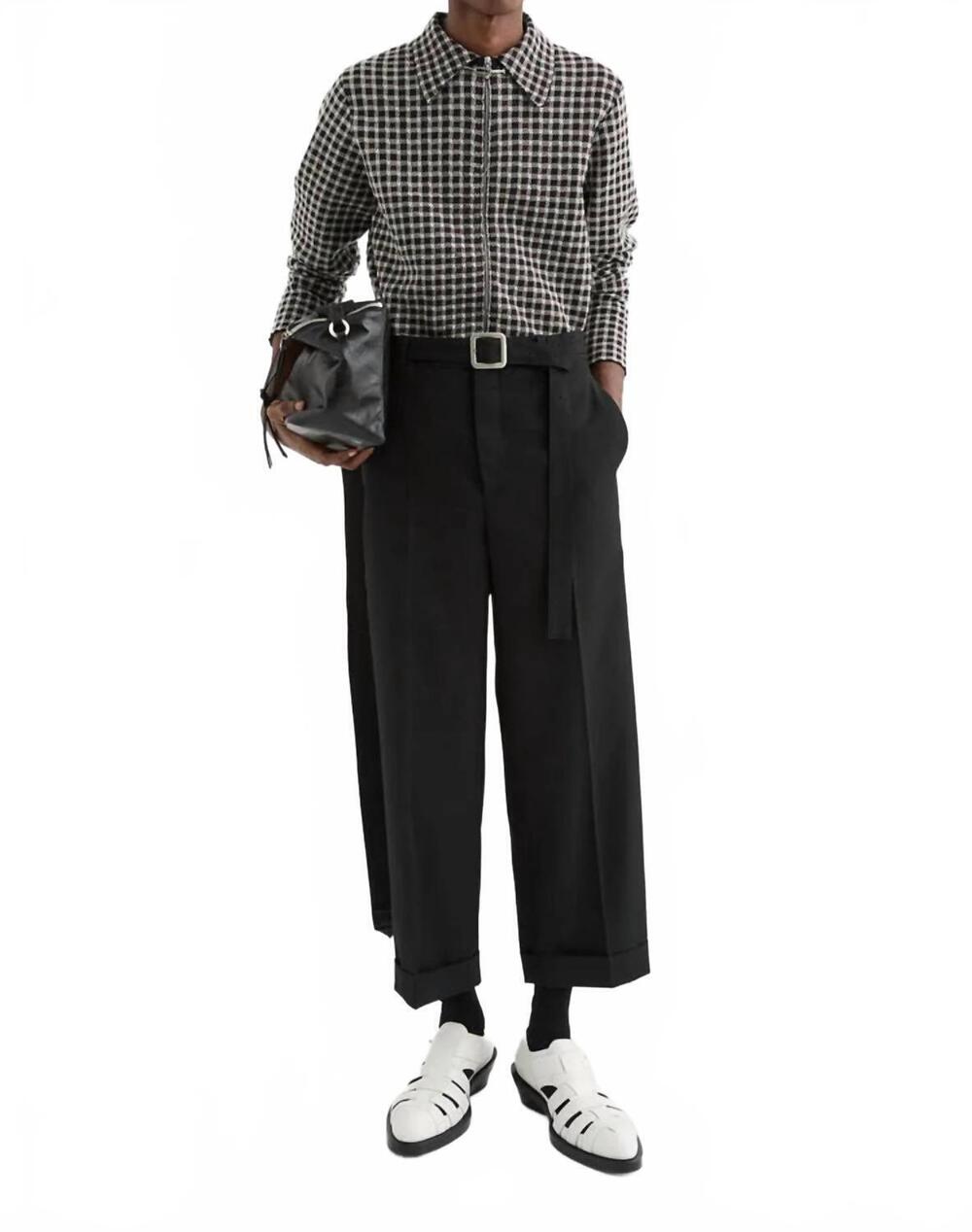 NEW JIL SANDER wool blend zip-up shirt in dark grey